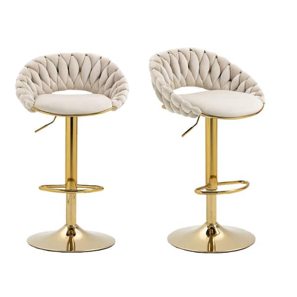 HOMEFUN 31.5 in. Modern Ivory Velvet Metal Frame Low Back Swivel Adjustable Counter Bar Stools (Set of 2)