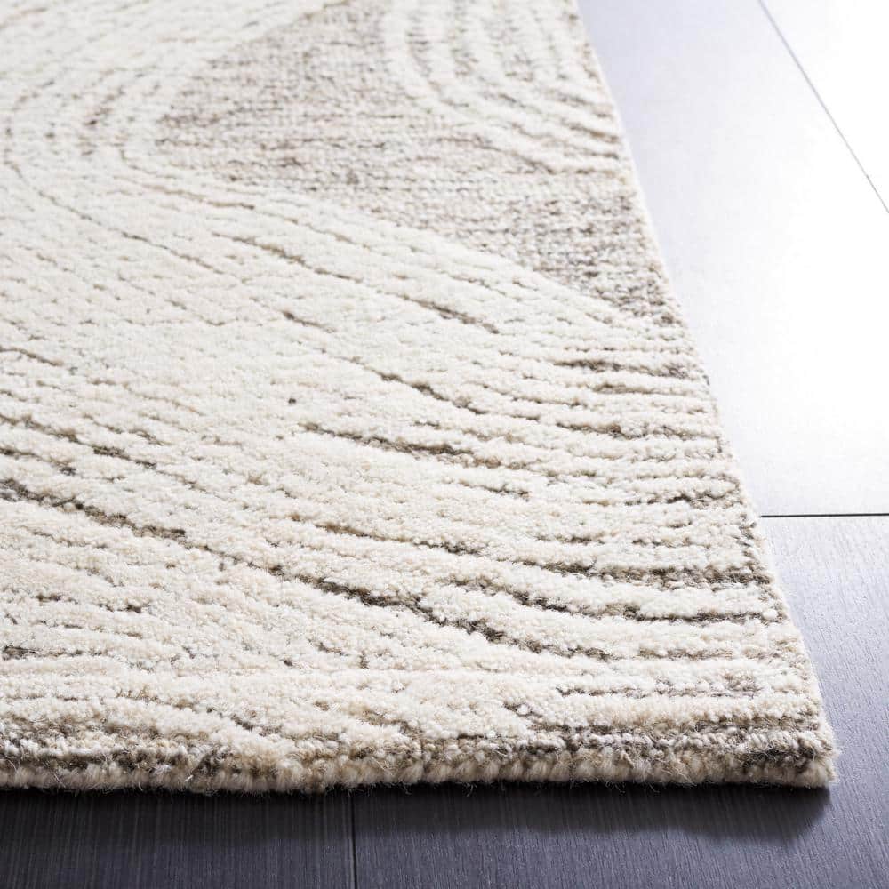 Ivory and Gray Abstract 4' x 6' Hand-Tufted Wool Area Rug