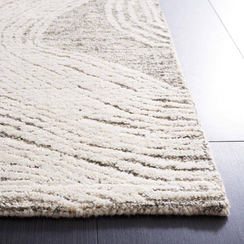 Ivory and Charcoal Abstract Handmade Wool 6' x 9' Area Rug