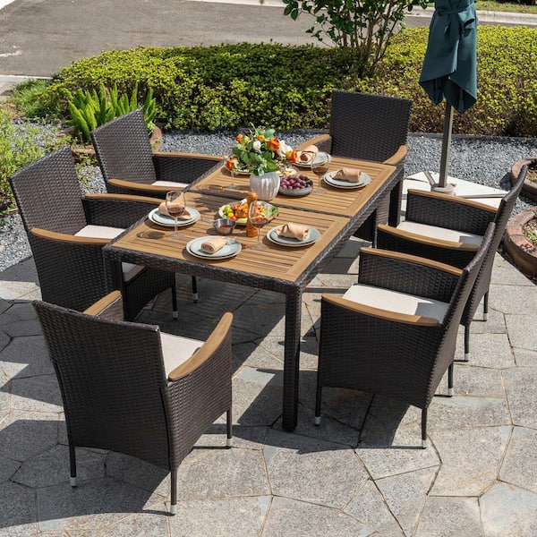 Nuu Garden Black Acacia Wood, PE Rattan and Metal Rectangle