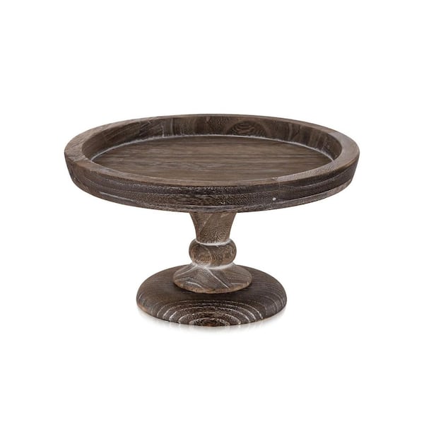 Round Wood Display Riser, Rustic Wooden Risers Decorative Pedestal Plate Stand Small Cake Holder Tray