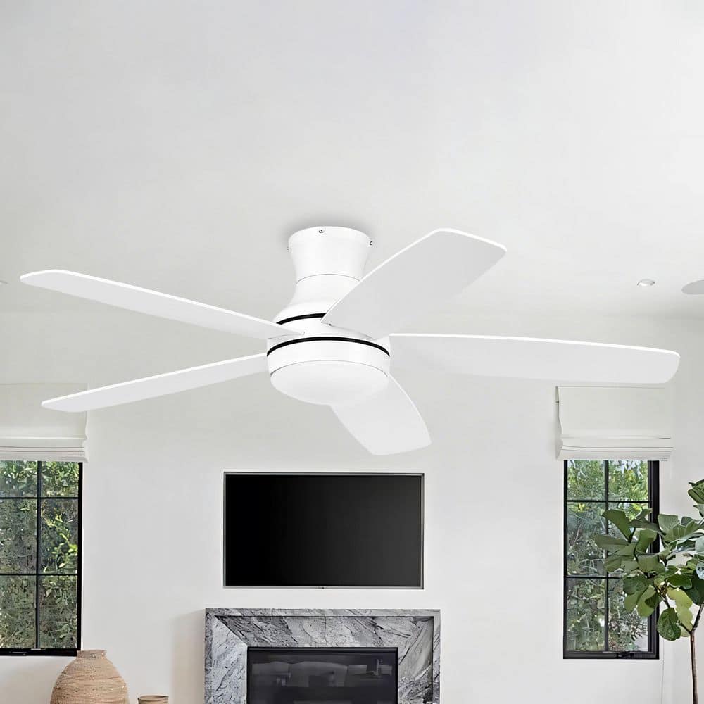 LINJO 52 in. Smart Indoor White 5 Plywood Blades Standard Flush