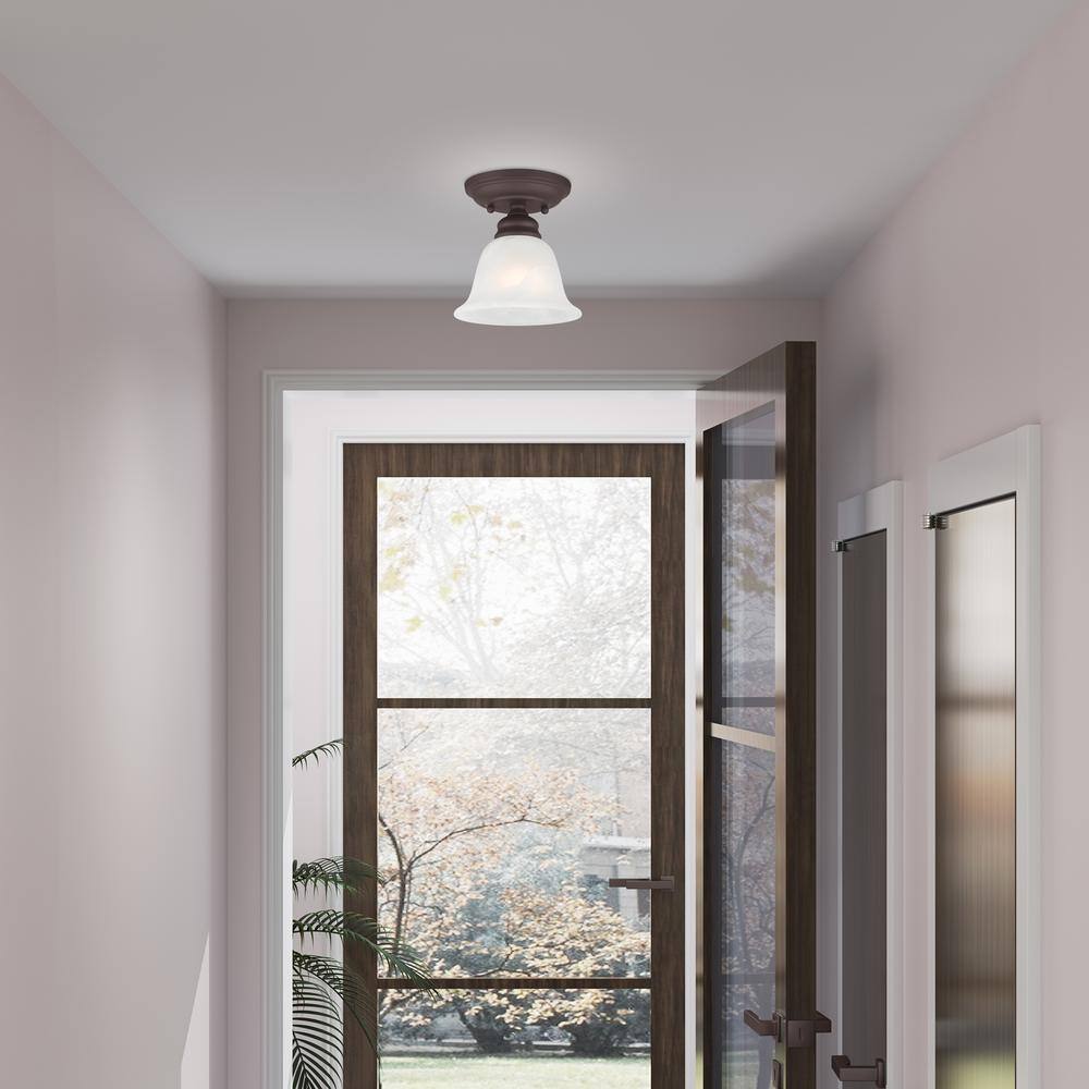 Essex Bronze 1-Light Flush Mount with White Alabaster Glass