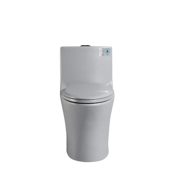 1.1/1.60 GPF Dual-Flush 1 Piece Elongated Toilet,Button on Tank Top, Soft Closing Seat,Water-Saving 1000g MAP, Grey