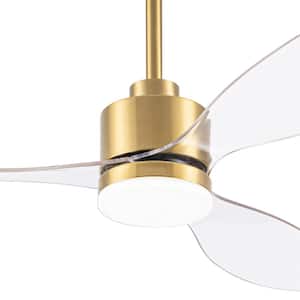 Alisio 52 in. Indoor Gold Ceiling Fans with Light, Integrated LED 3-Reversible Clear Blades and Remote Control