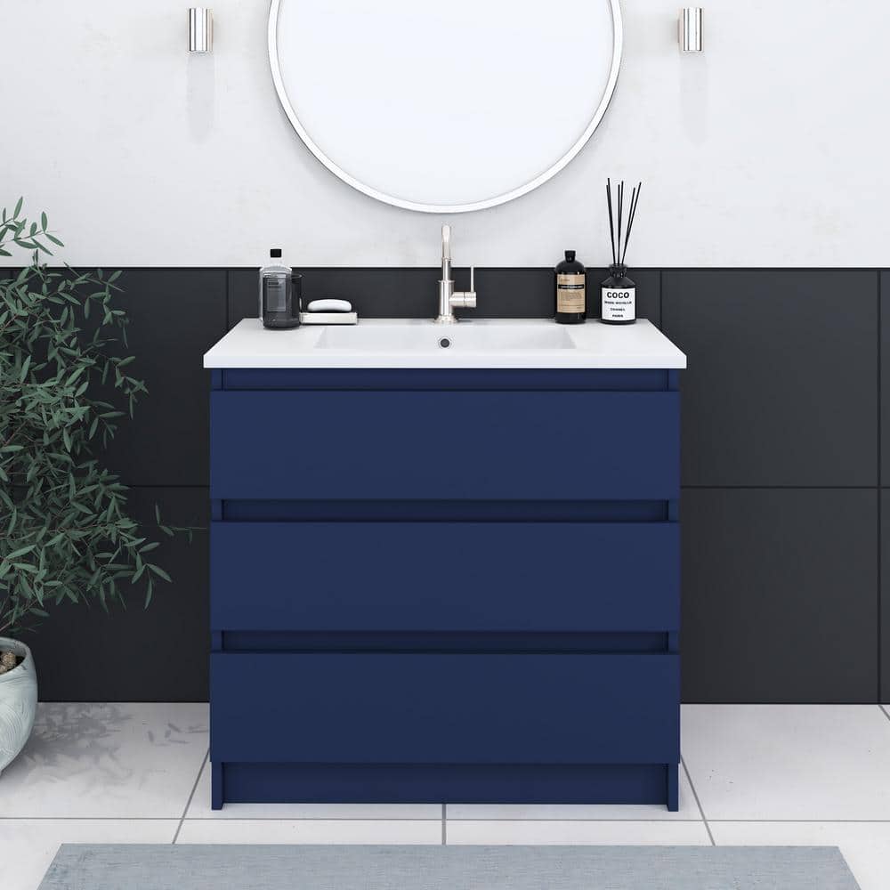 Pepper 36 in W x 20 in D Bath Vanity in Navy with Acrylic Vanity Top in White with White Basin price history on PriceWatchPro