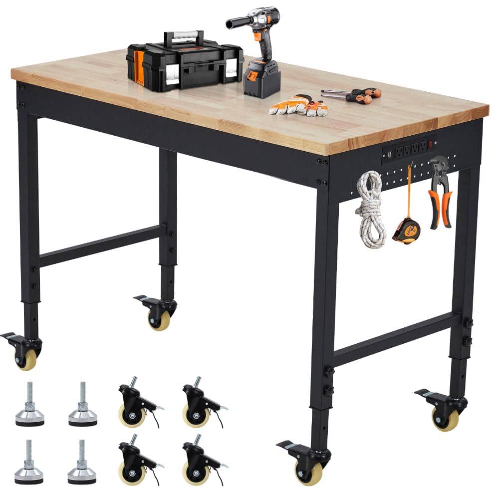 "Heavy-Duty Adjustable Height Workbench 72""x25"" – 2000 lbs Capacity, Mobile Rubberwood Top Table with Power Outlets" price history on PriceWatchPro