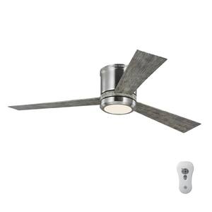 Clarity 52 in. LED Indoor Brushed Steel Flush Mount Ceiling Fan with Teak Blades and Remote Control with Wall Face Plate