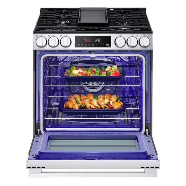 Smart Gas 30 in. 5 Burners Slide-in Gas Range in Stainless Steel with Convection, Air Fryer and Premium Handle