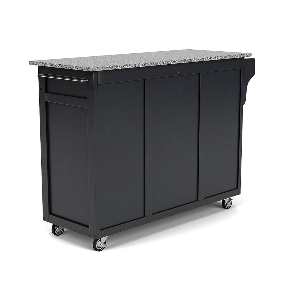Black Granite Top Kitchen Cart with Storage and Spice Rack