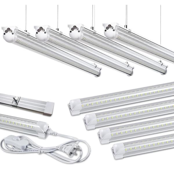 8 ft. 100-Watt Equivalent Linkable T8 LED White Shop Light, 15000 Lumens 6000K Super Bright Hanging/Surface Mount 8-Pack