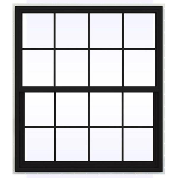 JELD-WEN 48 in. x 42 in. V-4500 Series Black FiniShield Vinyl Single Hung Window with Colonial Grids/Grilles