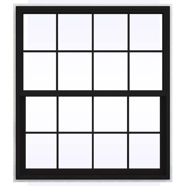 JELD-WEN 48 in. x 54 in. V-4500 Series Black FiniShield Vinyl Single Hung Window with Colonial Grids/Grilles