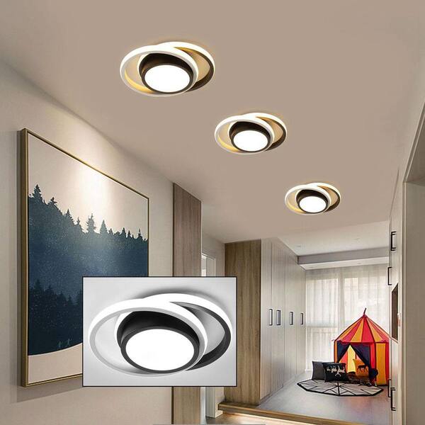 OUKANING 10.62 in. 1-Light Black Double Circle Design Selectable
