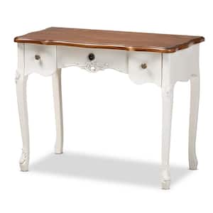 Sophie 36 in. White/Brown Standard Rectangle Wood Console Table with Drawers