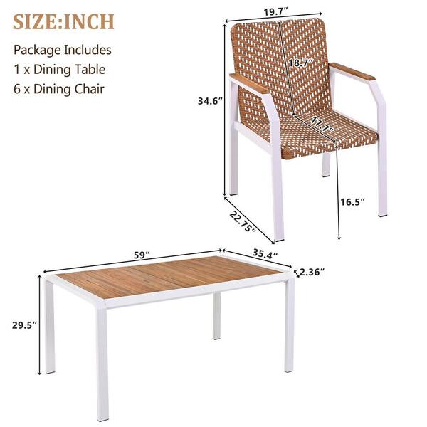 White 7-Piece Metal Patio Outdoor Dining Set, Dining Table
