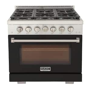 36 in. 5.2 cu. ft. 6-Burners Freestanding Natural Gas Range in Black with Convection Oven and True Simmer Burners