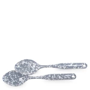 Grey Swirl 2-Piece Enamelware Spoon and Slotted Spoon Set