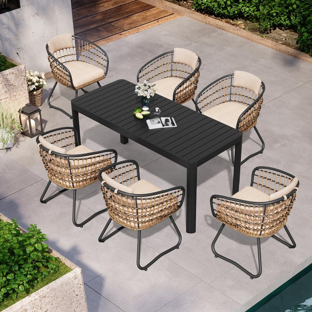 7-Piece Metal Rectangle Outdoor Dining Set with Beige Cushion, Aluminum Extension Table and Steel Rattan Chairs price history on PriceWatchPro