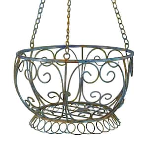 Set of 2 Iron Hanging Basket Planters in Antique Blue