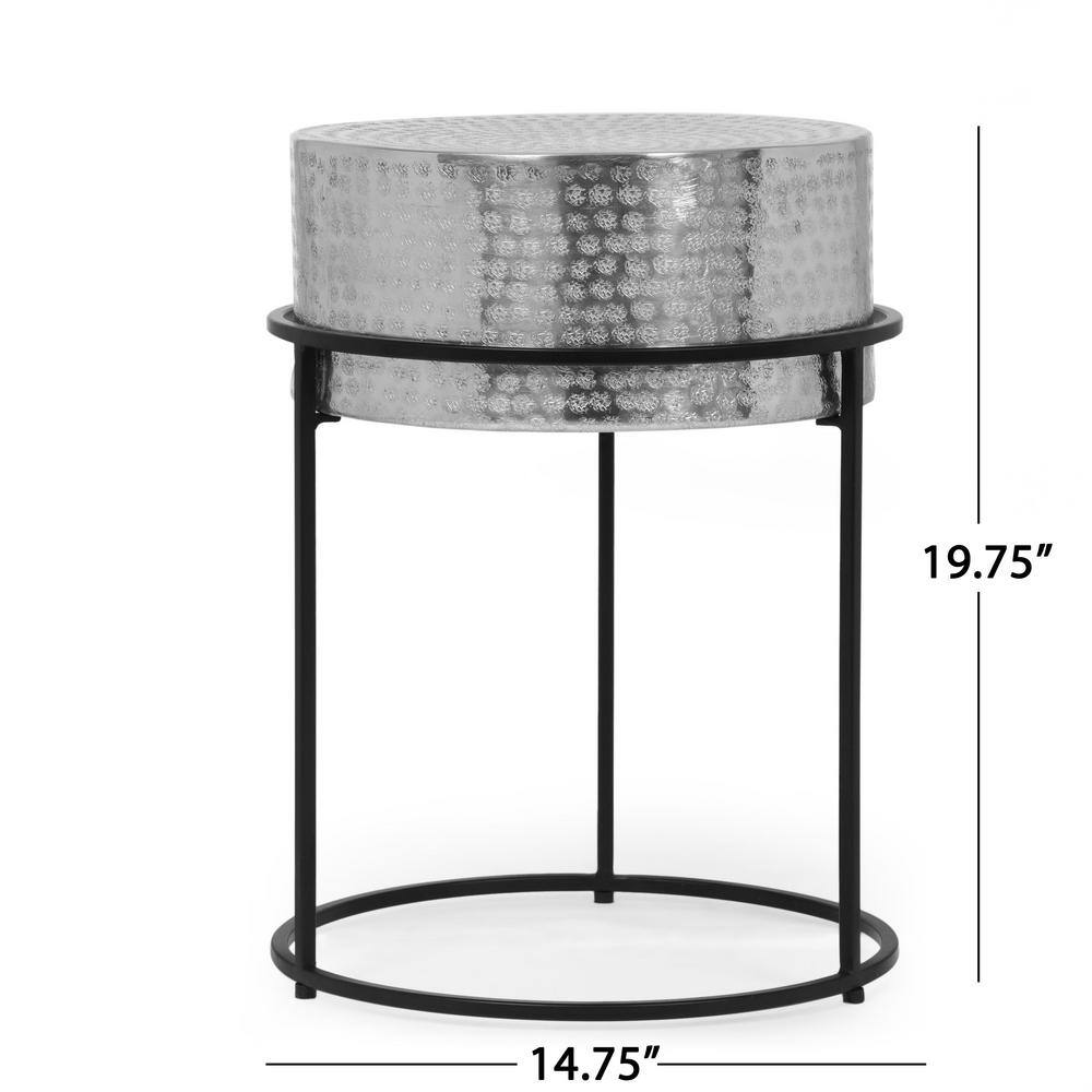 Modern Round Black and Silver Aluminum Side Table