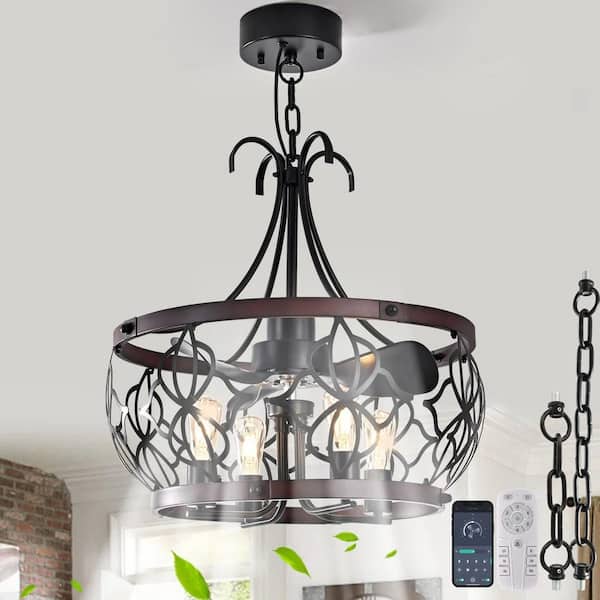 20.86 in. Black Caged Farmhouse Downrod Ceiling Fan with Remote and APP Included for Living Room, No Bulbs Included