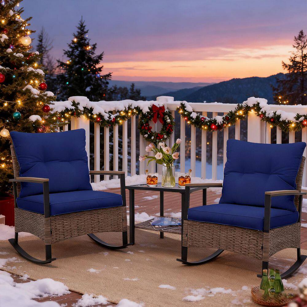 4-Piece Outdoor Rattan Patio Conversation Sectional Seating Set Metal Chair with Blue Cushions price history on PriceWatchPro