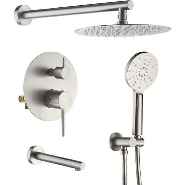 KIBI 2-Handle 3-Spray Shower Faucet 1.8 GPM with Pressure Balance, Corrosion Resistant Wall Mount in Brushed Nickel