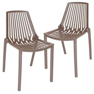 Acken Modern Stackable Dining Side Chair with Plastic Seat and Legs Set of 2 (Taupe)