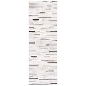 Studio Leather Ivory Grey 2 ft. x 7 ft. Striped Runner Rug
