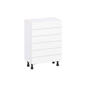 Timberline 24 in. W x 14 in. D x 34.5 in. H Assembled Slab Drawer Base Kitchen Cabinet in Bright White with 6-Drawers