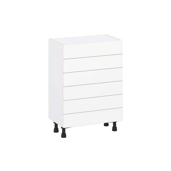J COLLECTION Timberline 24 in. W x 14 in. D x 34.5 in. H Assembled Slab Drawer Base Kitchen Cabinet in Bright White with 6-Drawers