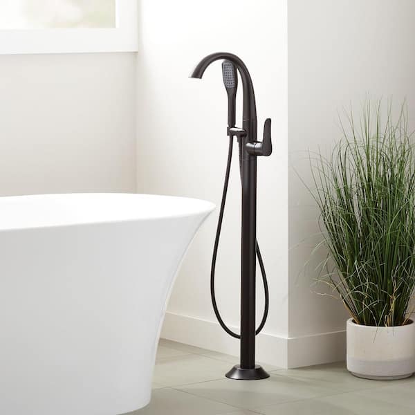 SIGNATURE HARDWARE Provincetown Single-Handle Freestanding Tub Faucet with Hand Shower in Matte Black