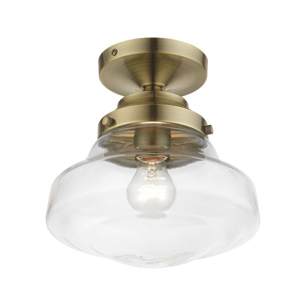 Antique Brass 9" Glass Semi-Flush Mount Light
