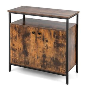 Rustic Brown Wood Sideboard Buffet Cabinet 31.5 in. Kitchen Island with Shelves
