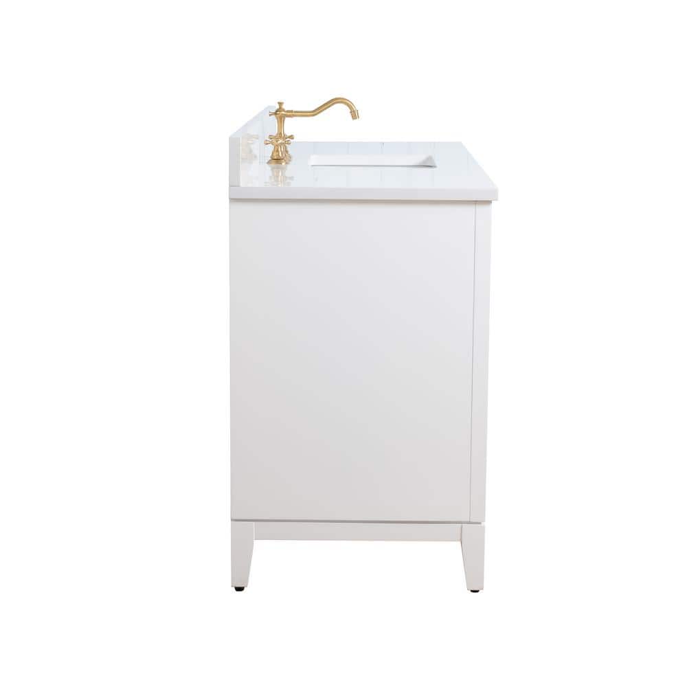 60" White Poplar Wood Single Bathroom Vanity with Marble Top