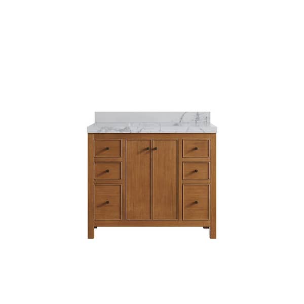 Willow Collections Chicago Veneer 42 in. Single Sink Freestanding Dark Natural Bath Vanity with Venatino Qt. Top Unassembled