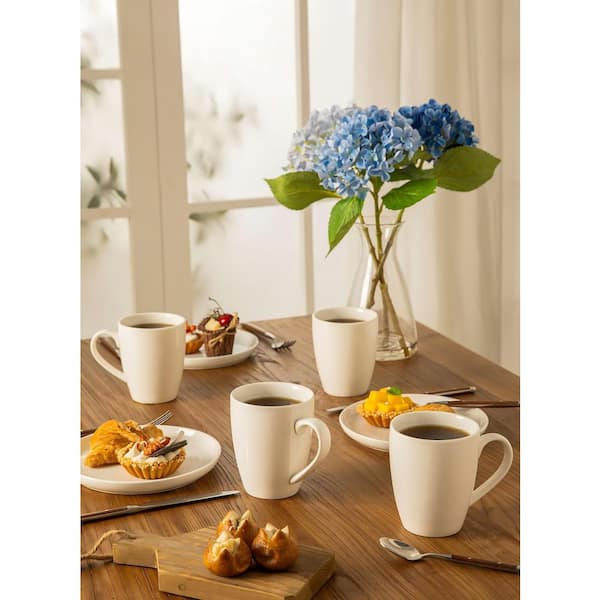 Wudkey 16 oz. Porcelain Coffee Mugs (Set of 6), Cups for Latte, Hot Tea, Cappuccino, Cocoa, Multicolor, White