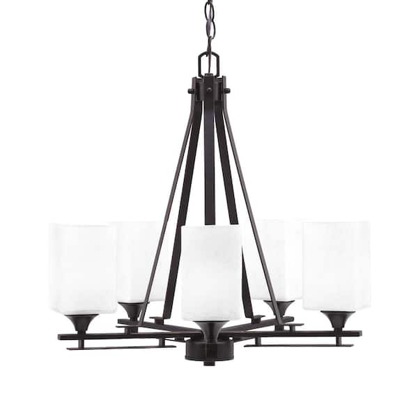 Unbranded Ontario 21 in. 5-Light Dark Granite Chandelier with Square White Muslin Glass Shades