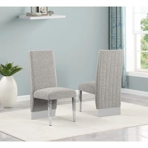 Meena Rich Grey Color Chrome Iron Legs Boucle Fabric Side Chair (Set of 2)