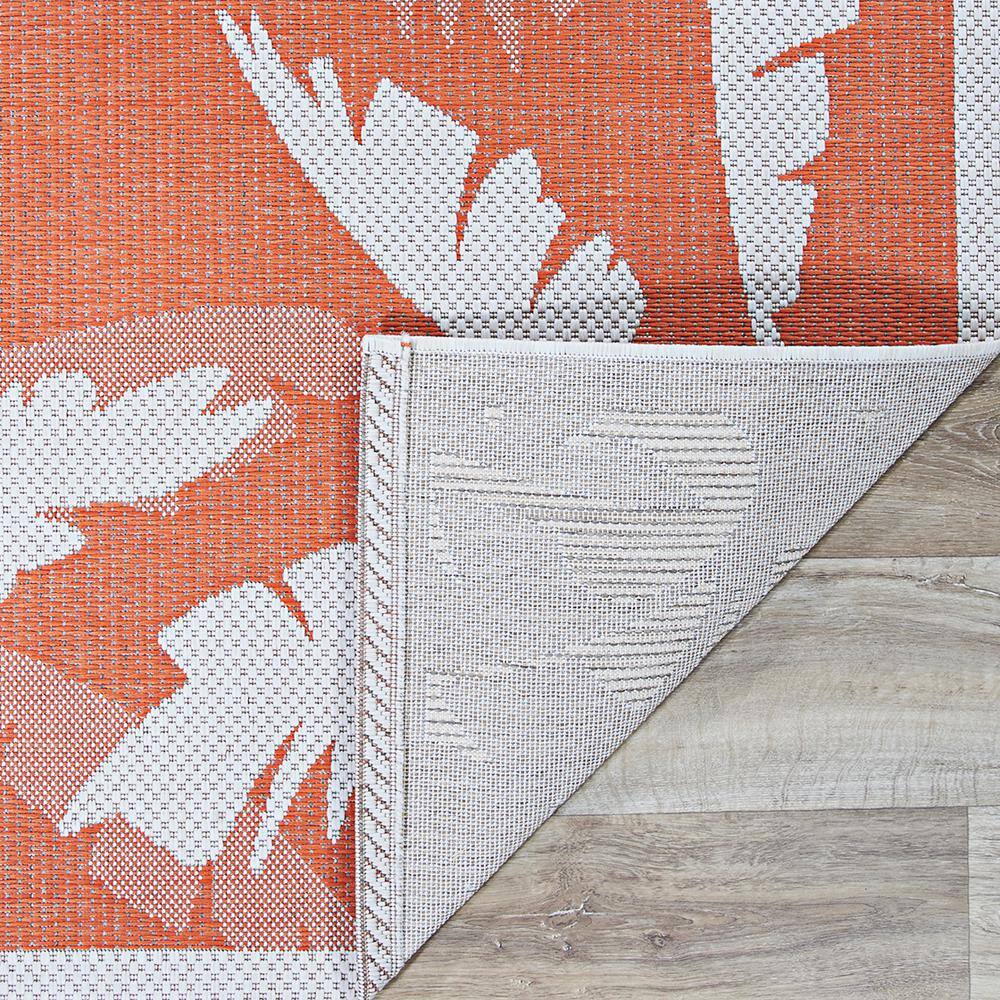Ivory and Orange Geometric Flat Woven Outdoor Rug