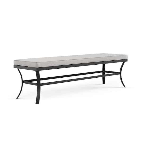 GREEMOTION Sintra 58 in. Steel Outdoor Bench with Gray Cushion