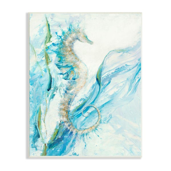 The Stupell Home Decor Collection Nautical Seahorse Blue Fluid Ocean Water By Dina D Argo Unframed Nature Wood Wall Art Print 10 In X 15 Ac 339 Wd 10x15 - Seahorse Home Decor