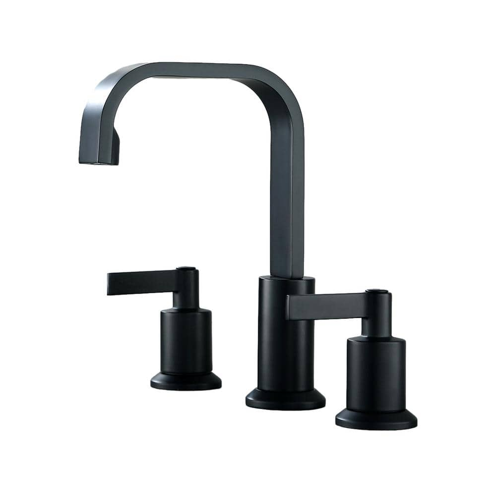 Modern 8 in. Widespread Double Handle 360-Degree Swivel Spout Bathroom Faucet with Drain Kit Included in Matte Black -  UPIKER, UP2307BFB0003