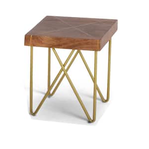 Walter End Table Mango Wood Top with Brass Inlay and Base