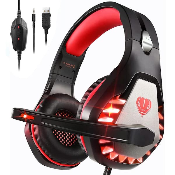Ergonomic Fit Deep Red Wired Noise Cancelling Over the Ear Headphones