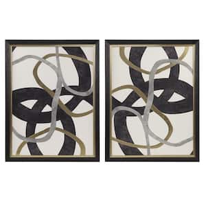 Anky 2-Piece Framed Art Print 26.7 in. x 20.7 in. Gold Foil Abstract Framed Canvas Wall Art Set