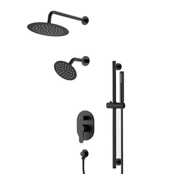 Crozet 3-Spray 10 in. Wall Mount Dual Fixed and Handheld Shower Head Shower Faucet Hand Shower 2.5 GPM in Matte Black