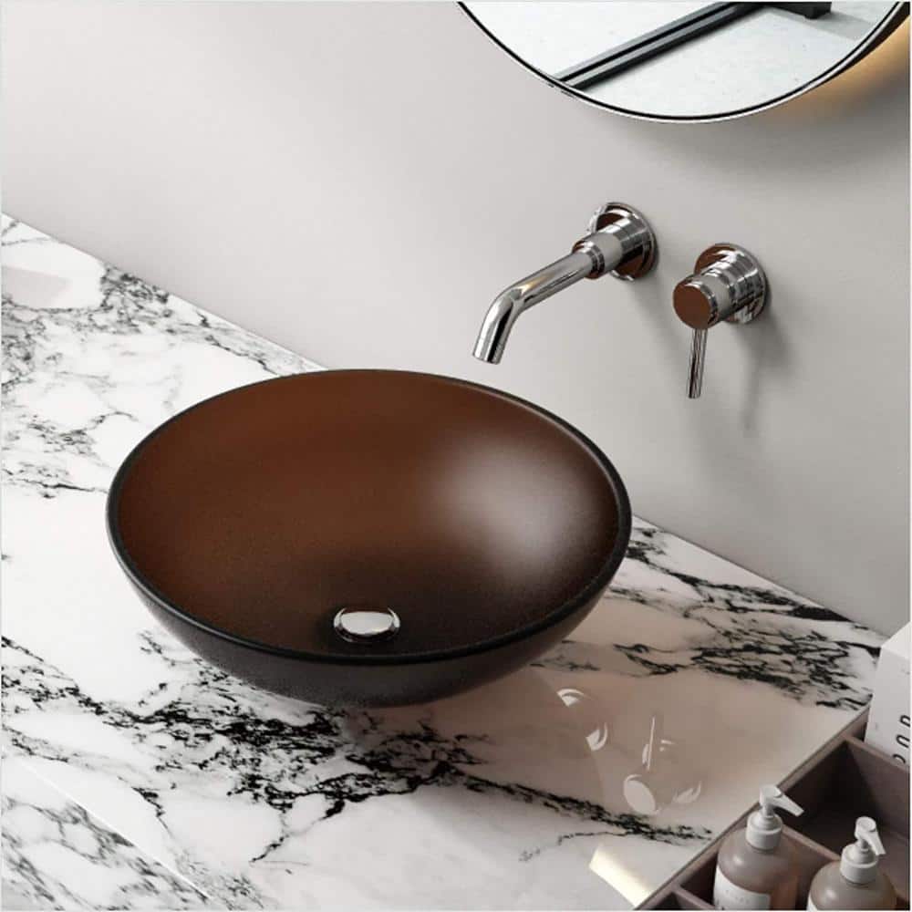FUNKOL Tabletop Type Brown Glass Oval Vessel Sink with Mounting Ring