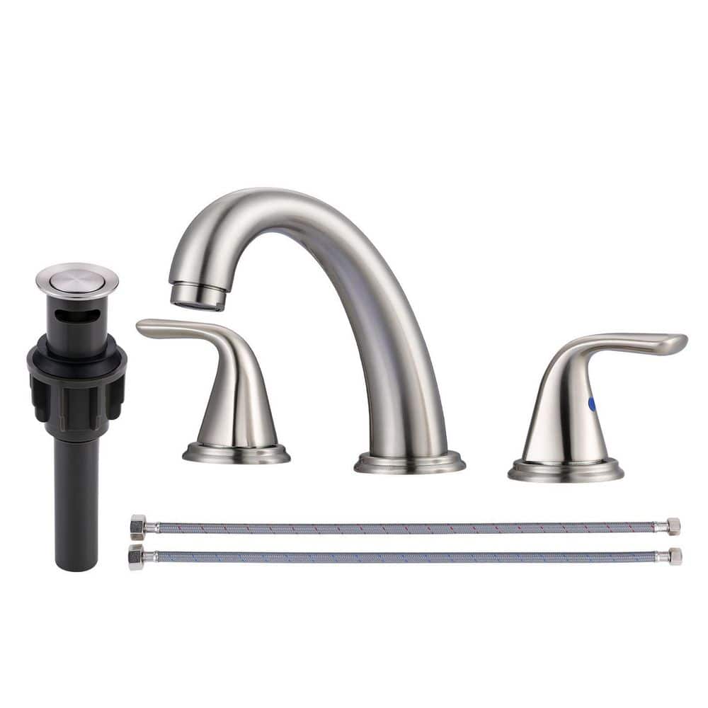 8 in. Widespread Double Handle Bathroom Faucet in Brushed Nickel, 3 Holes Bathroom Sink Faucet with Pop Up Drain price history on PriceWatchPro